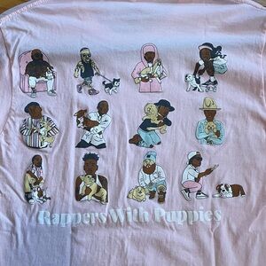 DOG LIMITED Pink Rappers With Puppies Graphic Tee T-Shirt Unisex Hip Hop